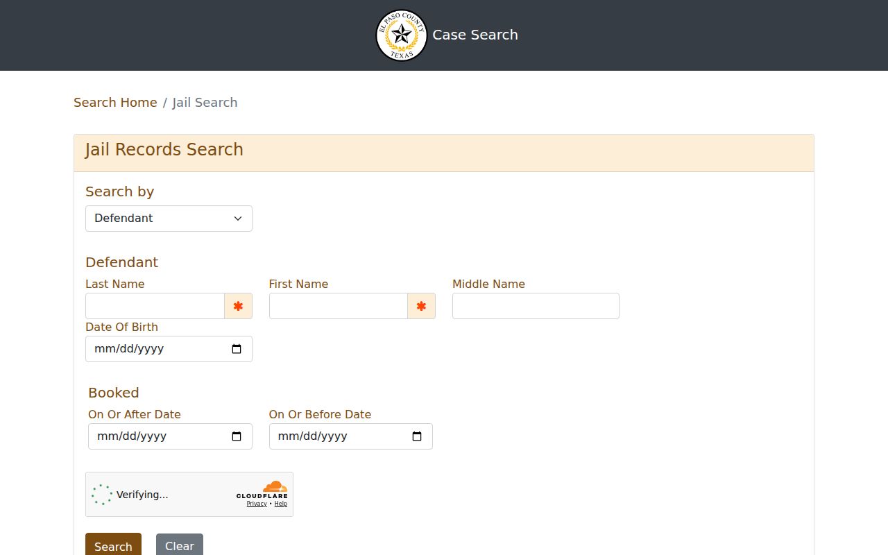 El Paso County current jail record search used during a 24-hour release check