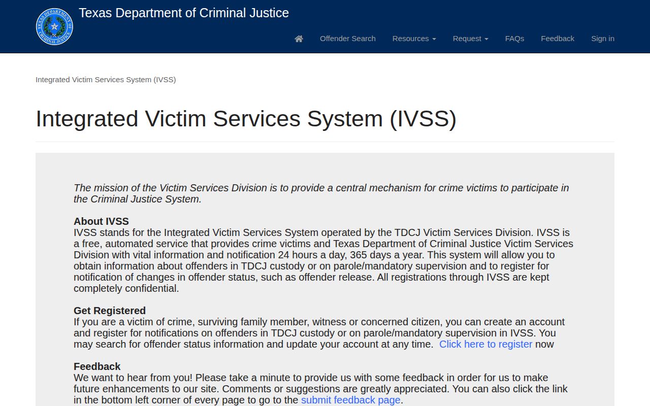 El Paso County state prison release notifications in TDCJ IVSS